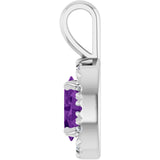 Platinum Emerald Natural Amethyst Halo-Style Necklace or Pendant - view 6