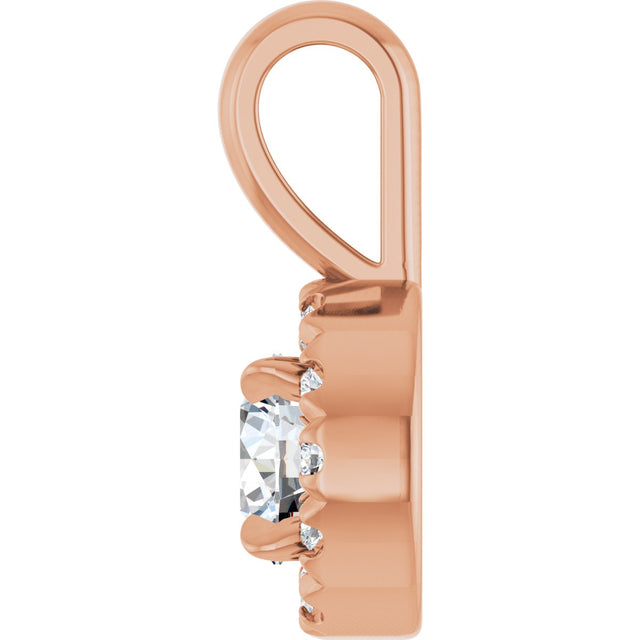 14K Gold Emerald Natural White Sapphire Halo-Style Necklace or Pendant - Rose Gold - view 6