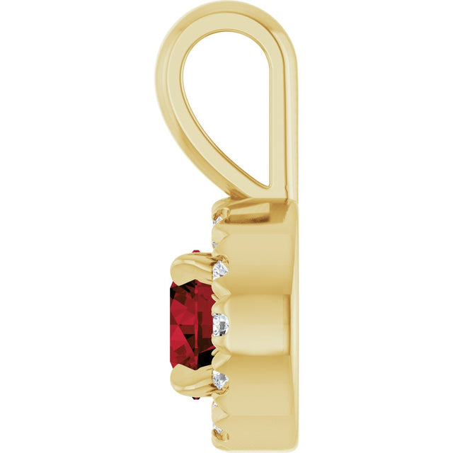 14K Gold Emerald Natural Mozambique Garnet Halo-Style Necklace or Pendant - Yellow Gold - view 6