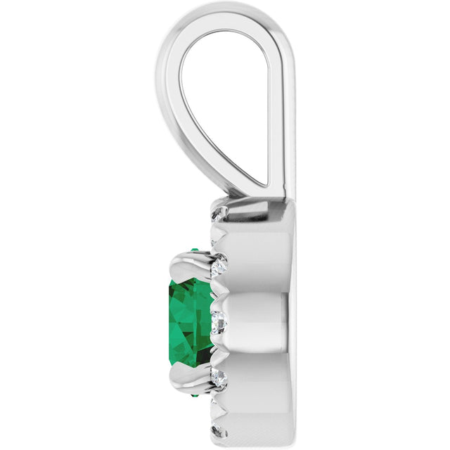 14K Gold Emerald Lab-Grown Emerald Halo-Style Necklace or Pendant - White Gold - view 6