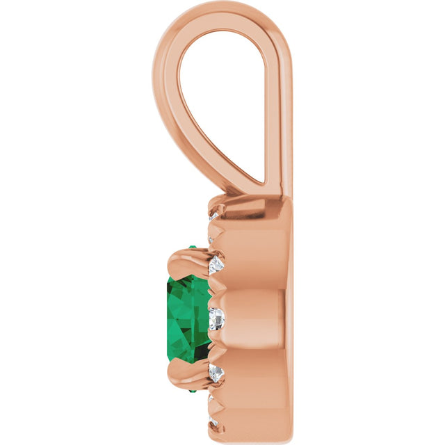 14K Gold Emerald Lab-Grown Emerald Halo-Style Necklace or Pendant - Rose Gold - view 6