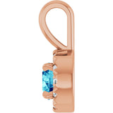 14K Gold Emerald Natural Blue Zircon Halo-Style Necklace or Pendant - Rose Gold - view 6