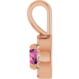 14K Gold Emerald Natural Pink Tourmaline Halo-Style Necklace or Pendant - Rose Gold - view 6