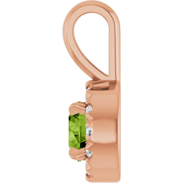 14K Gold Emerald Natural Peridot Halo-Style Necklace or Pendant - Rose Gold - view 6