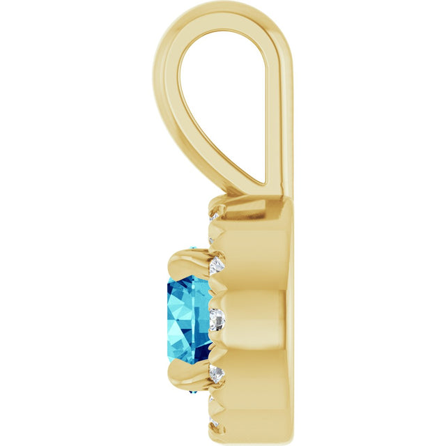 14K Gold Emerald Natural Blue Zircon Halo-Style Necklace or Pendant - Yellow Gold - view 6
