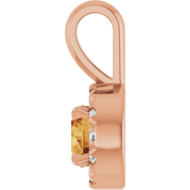 14K Gold Emerald Natural Citrine Halo-Style Necklace or Pendant - Rose Gold - view 6