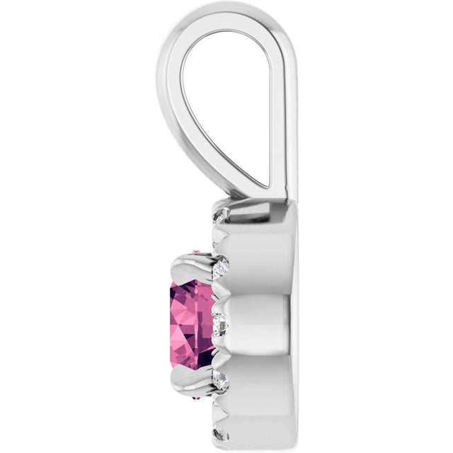 Platinum Emerald Natural Pink Tourmaline Halo-Style Necklace or Pendant - view 6