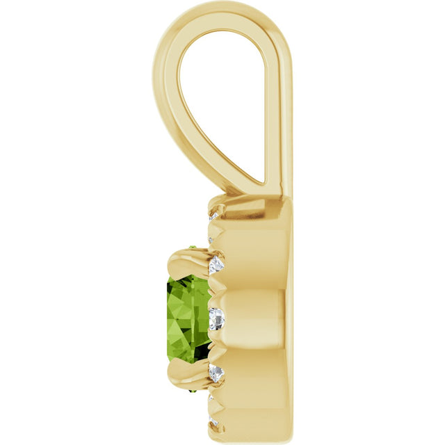 14K Gold Emerald Natural Peridot Halo-Style Necklace or Pendant - Yellow Gold - view 6