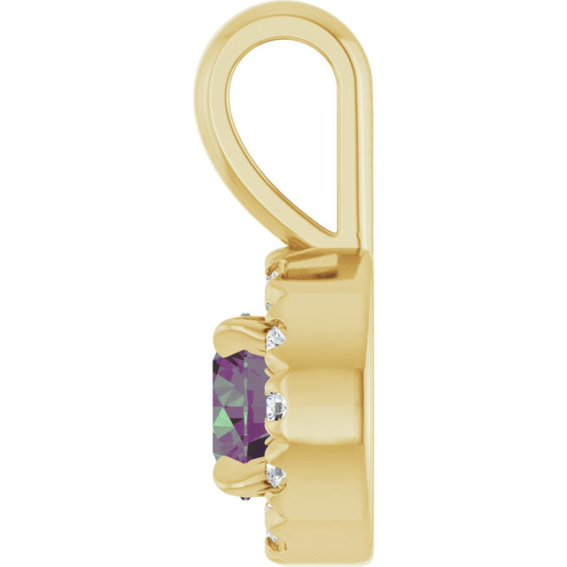 14K Gold Emerald Lab-Grown Alexandrite Halo-Style Necklace or Pendant - Yellow Gold - view 6