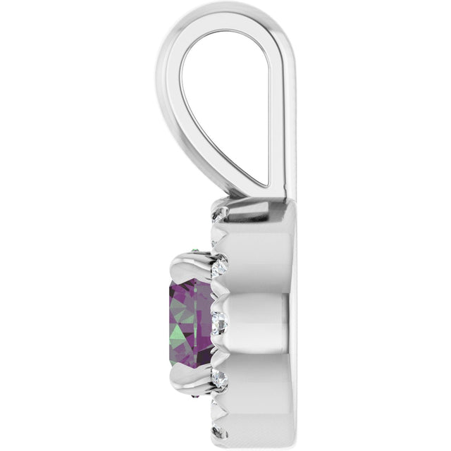 14K Gold Emerald Lab-Grown Alexandrite Halo-Style Necklace or Pendant - White Gold - view 6
