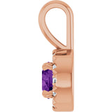 14K Gold Emerald Natural Amethyst Halo-Style Necklace or Pendant - Rose Gold - view 6