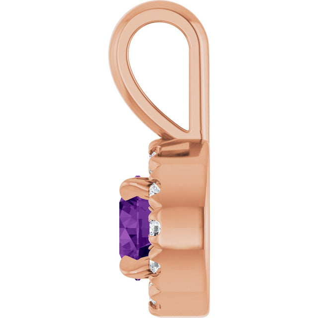 14K Gold Emerald Natural Amethyst Halo-Style Necklace or Pendant - Rose Gold - view 6