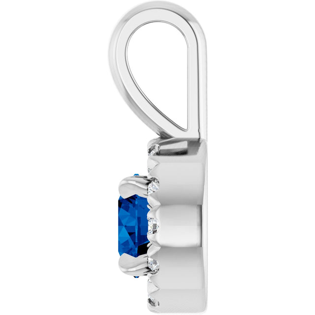 14K Gold Emerald Lab-Grown Blue Sapphire Halo-Style Necklace or Pendant - White Gold - view 6