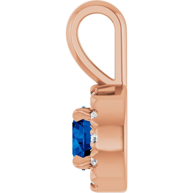 14K Gold Emerald Lab-Grown Blue Sapphire Halo-Style Necklace or Pendant - Rose Gold - view 6