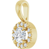 14K Gold Emerald Natural White Sapphire Halo-Style Necklace or Pendant - Yellow Gold - view 5