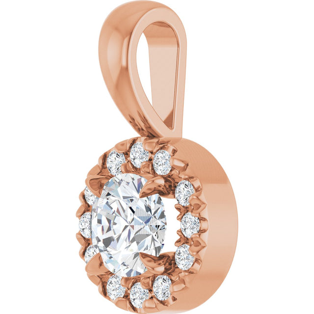 14K Gold Emerald Natural White Sapphire Halo-Style Necklace or Pendant - Rose Gold - view 5