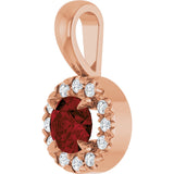 14K Gold Emerald Natural Mozambique Garnet Halo-Style Necklace or Pendant - Rose Gold - view 5