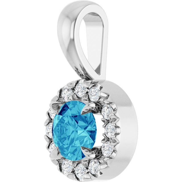 Platinum Emerald Natural Blue Zircon Halo-Style Necklace or Pendant - view 5