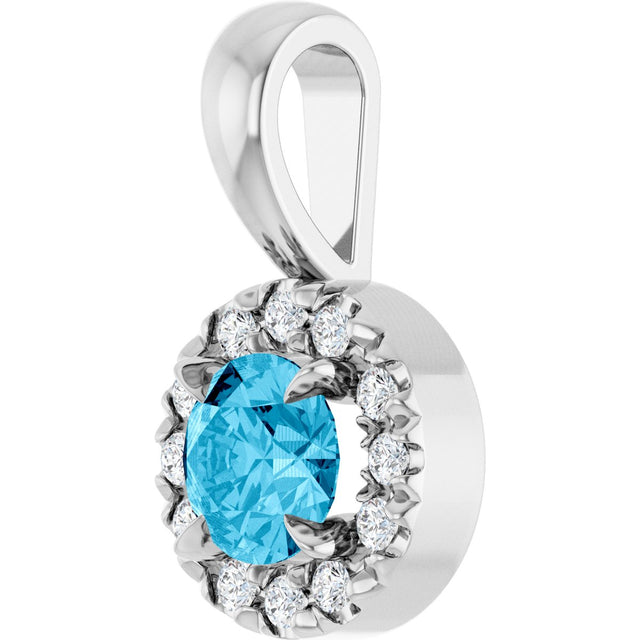 Platinum Emerald Natural Aquamarine Halo-Style Necklace or Pendant - view 5