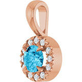 14K Gold Emerald Natural Aquamarine Halo-Style Necklace or Pendant - Rose Gold - view 5