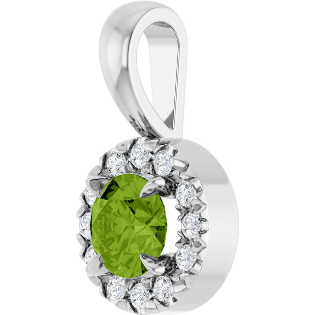 14K Gold Emerald Natural Peridot Halo-Style Necklace or Pendant - White Gold - view 5