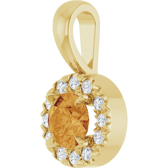 14K Gold Emerald Natural Citrine Halo-Style Necklace or Pendant - Yellow Gold - view 5