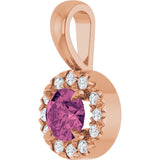 14K Gold Emerald Natural Pink Tourmaline Halo-Style Necklace or Pendant - Rose Gold - view 5