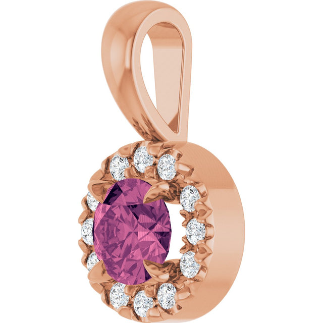 14K Gold Emerald Natural Pink Tourmaline Halo-Style Necklace or Pendant - Rose Gold - view 5