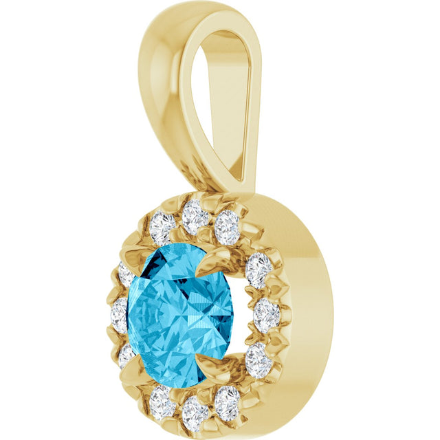 14K Gold Emerald Natural Aquamarine Halo-Style Necklace or Pendant - Yellow Gold - view 5