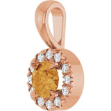 14K Gold Emerald Natural Citrine Halo-Style Necklace or Pendant - Rose Gold - view 5