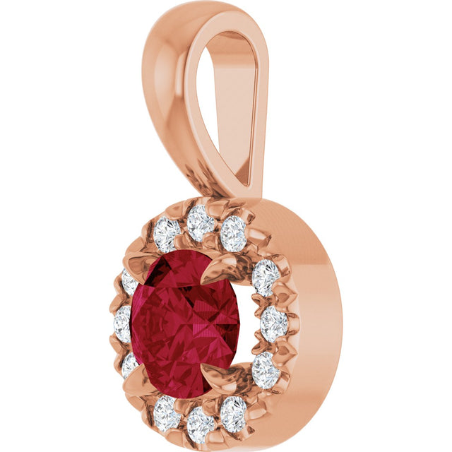 14K Gold Emerald Natural Ruby Halo-Style Necklace or Pendant - Rose Gold - view 5