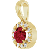 14K Gold Emerald Lab-Grown Ruby Halo-Style Necklace or Pendant - Yellow Gold - view 5
