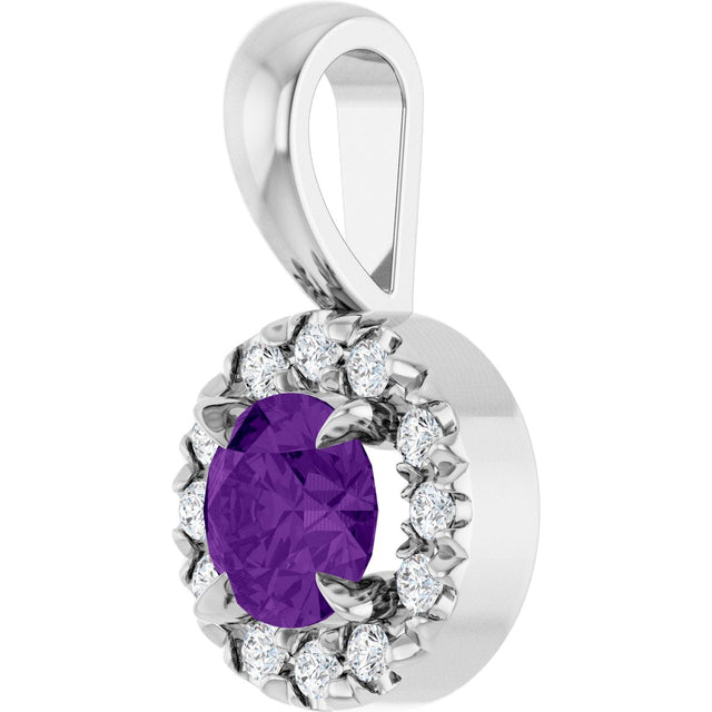 Platinum Emerald Natural Amethyst Halo-Style Necklace or Pendant - view 5