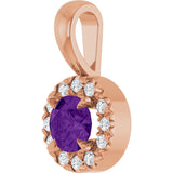 14K Gold Emerald Natural Amethyst Halo-Style Necklace or Pendant - Rose Gold - view 5