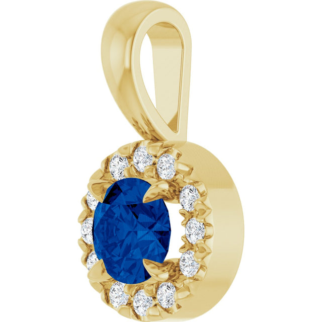 14K Gold Emerald Natural Blue Sapphire Halo-Style Necklace or Pendant - Yellow Gold - view 5