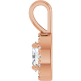 14K Gold Emerald Natural White Sapphire Halo-Style Necklace or Pendant - Rose Gold - view 6