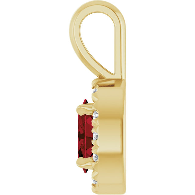 14K Gold Emerald Natural Mozambique Garnet Halo-Style Necklace or Pendant - Yellow Gold - view 6