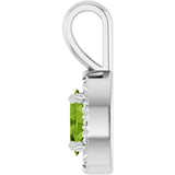 14K Gold Emerald Natural Peridot Halo-Style Necklace or Pendant - White Gold - view 6