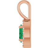 14K Gold Emerald Natural Emerald Halo-Style Necklace or Pendant - Rose Gold - view 6