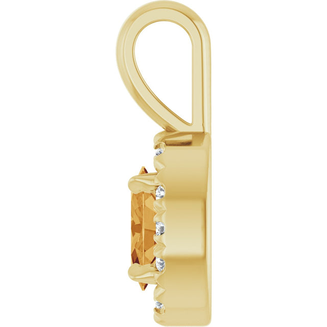 14K Gold Emerald Natural Citrine Halo-Style Necklace or Pendant - Yellow Gold - view 6
