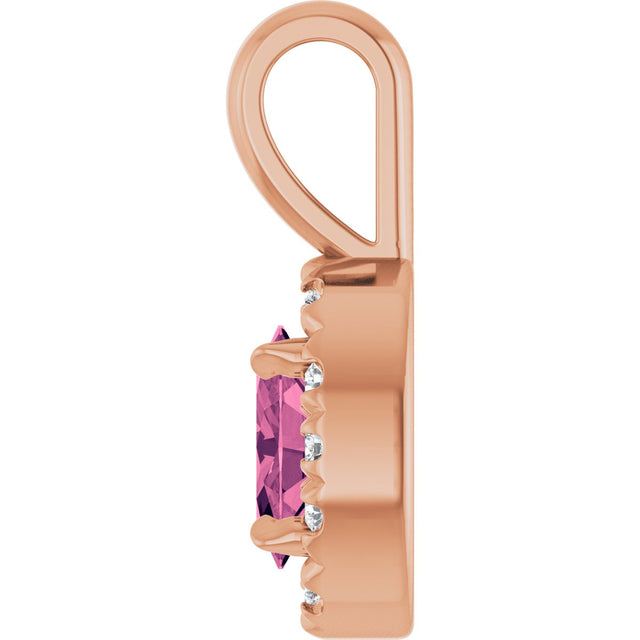 14K Gold Emerald Natural Pink Tourmaline Halo-Style Necklace or Pendant - Rose Gold - view 6