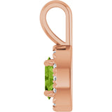 14K Gold Emerald Natural Peridot Halo-Style Necklace or Pendant - Rose Gold - view 6