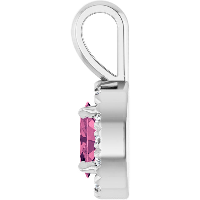 14K Gold Emerald Natural Pink Tourmaline Halo-Style Necklace or Pendant - White Gold - view 6
