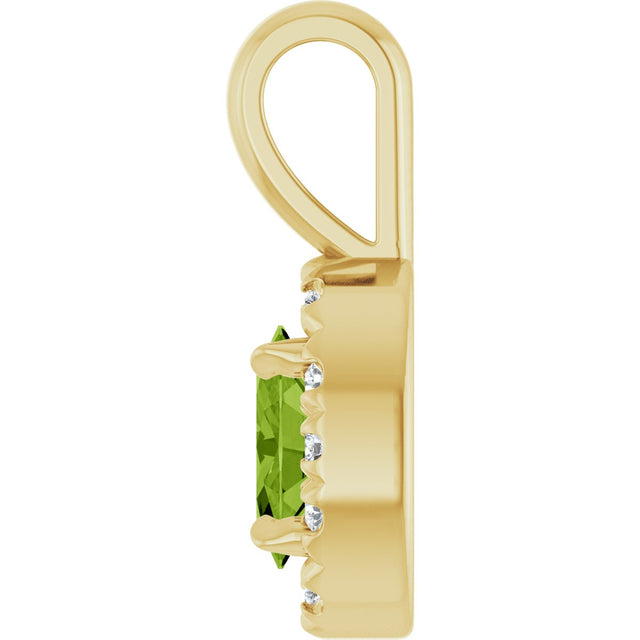 14K Gold Emerald Natural Peridot Halo-Style Necklace or Pendant - Yellow Gold - view 6