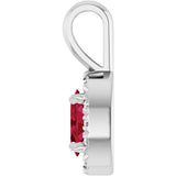 Platinum Emerald Lab-Grown Ruby Halo-Style Necklace or Pendant - view 6