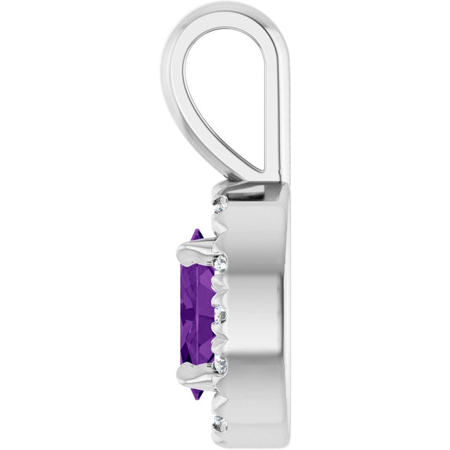 Platinum Emerald Natural Amethyst Halo-Style Necklace or Pendant - view 6