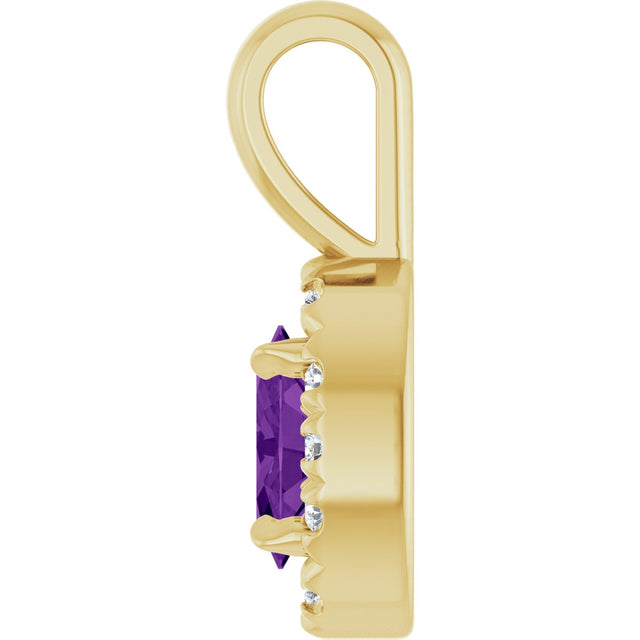 14K Gold Emerald Natural Amethyst Halo-Style Necklace or Pendant - Yellow Gold - view 6