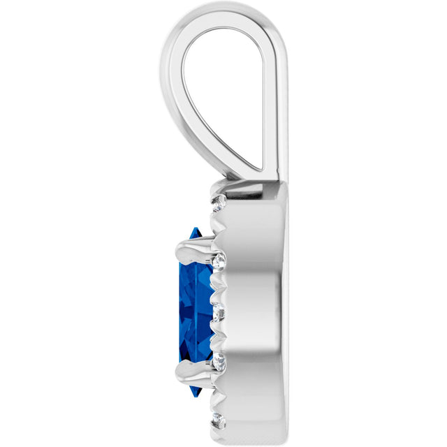 14K Gold Emerald Natural Blue Sapphire Halo-Style Necklace or Pendant - White Gold - view 6