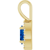 14K Gold Emerald Natural Blue Sapphire Halo-Style Necklace or Pendant - Yellow Gold - view 6