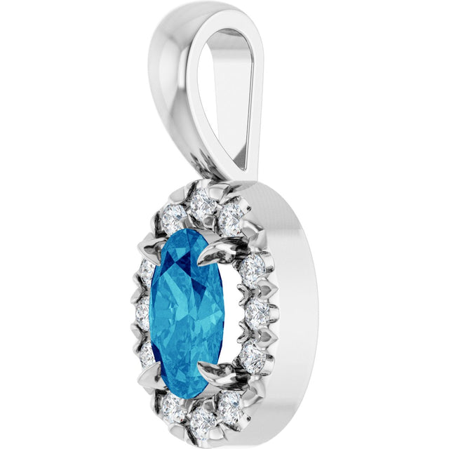 Platinum Emerald Natural Blue Zircon Halo-Style Necklace or Pendant - view 5
